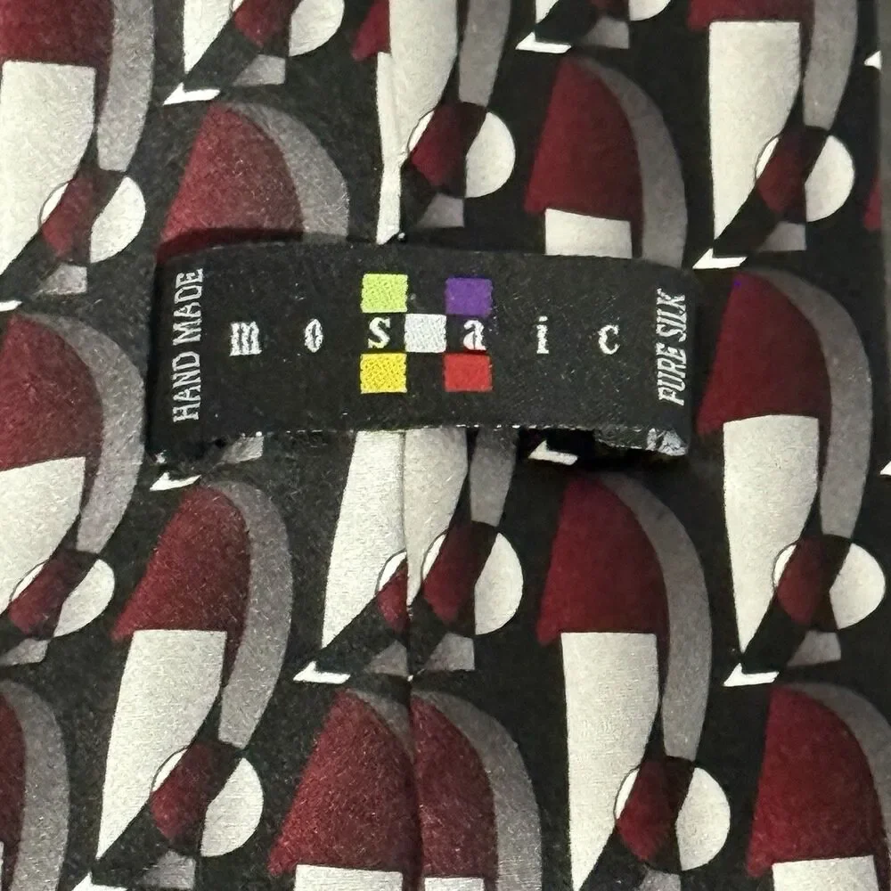 Mosaic Men's Silk Tie Geometric Patterns Handmade 100%‎ Silk - 4